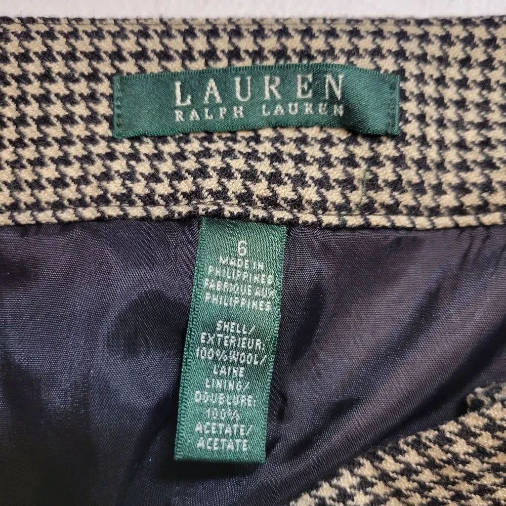 Lauren Ralph Lauren Wool Black and Cream Houndstooth Pencil Skirt Y2K Vintage